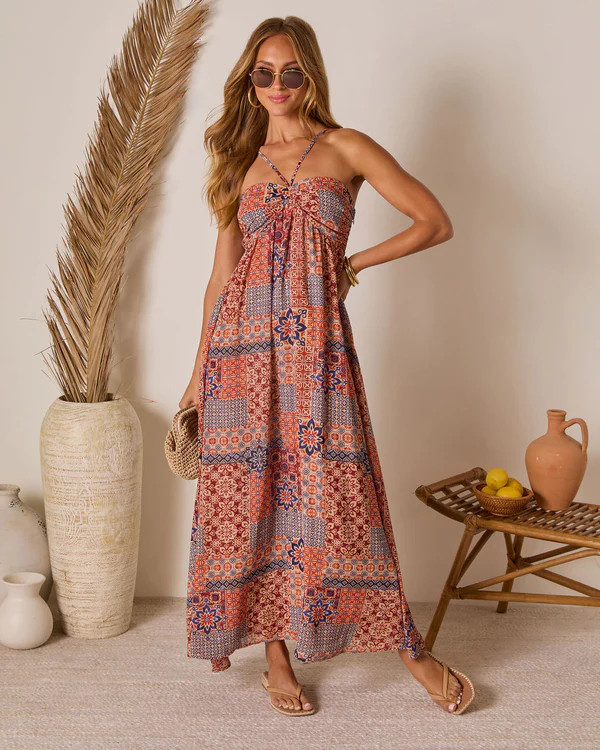 Eliora Tropical Print Halter Maxi Dress | VICI
