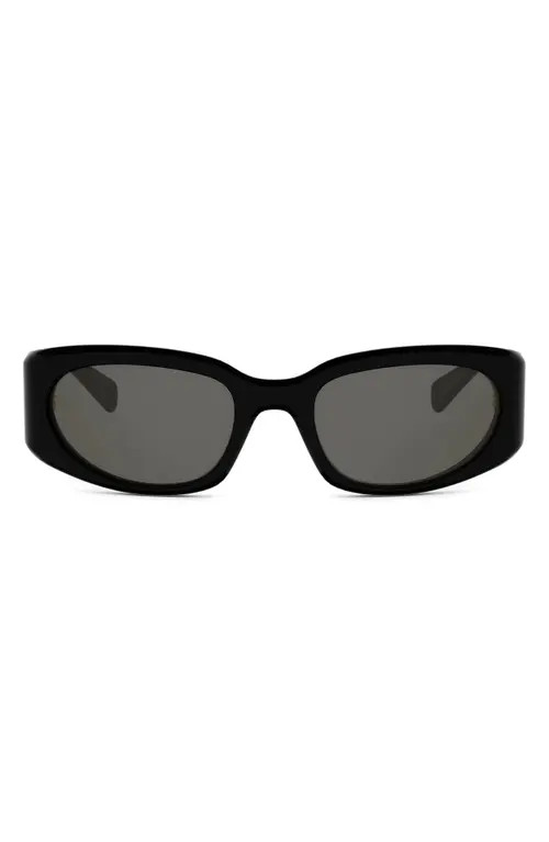 CELINE Journey 57mm Geometric Sunglasses in Shiny Black /Smoke at Nordstrom | Nordstrom