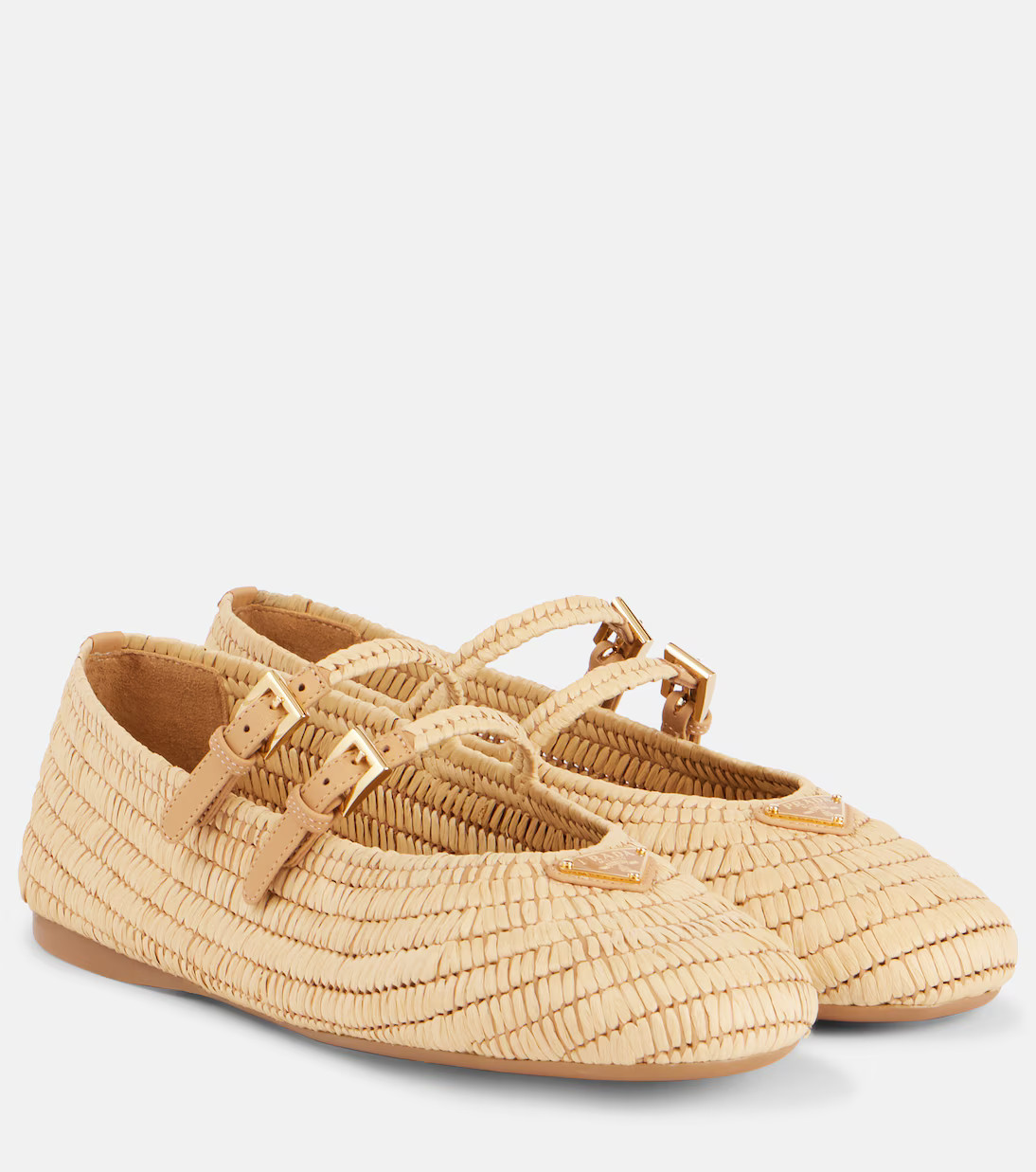Logo raffia-effect Mary Jane flats | Mytheresa (US/CA)