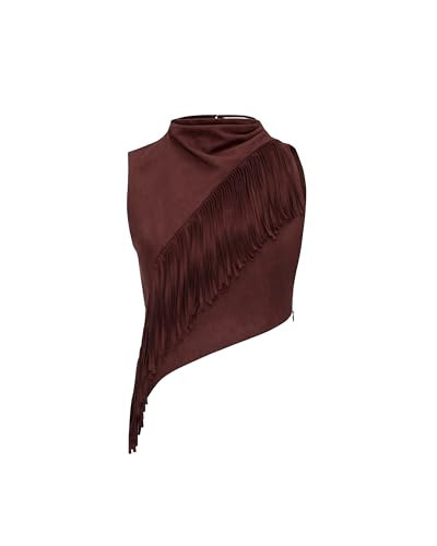 JW PEI Women's Adeline Asymmetric Fringe Sueded Top - Burgundy | Amazon (US)