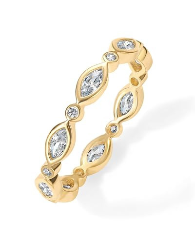 PAVOI 14K Yellow Gold Plated Cubic Zirconia Stackable Ring | Marquise Eternity Band For Women | Plated Gold Stacking Ring | Size 6 | Amazon (US)