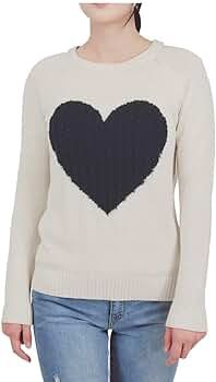 YEMAK Women's Crewneck Cute Heart and Star Cable Knit Pullover Sweater | Amazon (US)