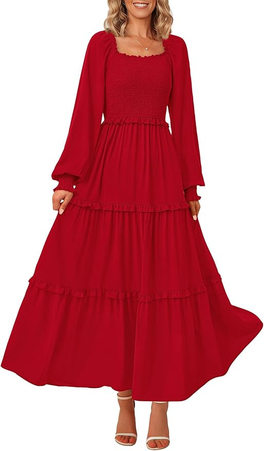 PRETTYGARDEN Fall Wedding Guest Dresses A Line Flowy Dresses Tiered | Amazon (US)