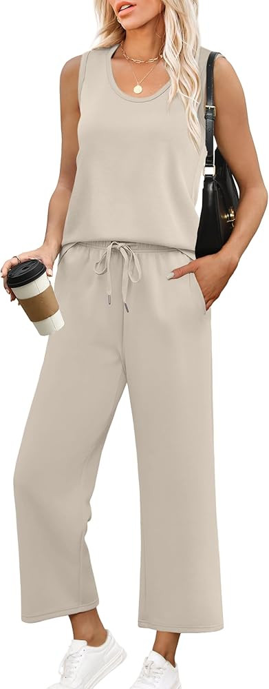 WIHOLL Two Piece Sets for Women Casual Travel Vacation Outfits Summer Wide Leg Pants Lounge Sets | Amazon (US)