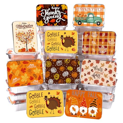DIYDEC 36PCS Thanksgiving Food Containers 9 Styles Fall Foil storage Containers with Lids Aluminum Disposable Leftover Cookie Tin Pans for Holiday Gift Giving Party Supplies | Amazon (US)