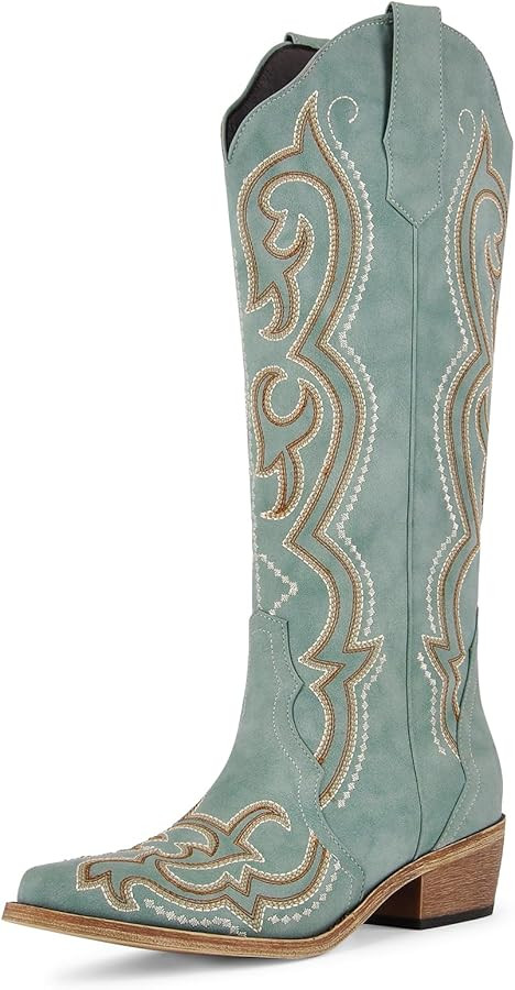 Cowboy Boots For Women Knee High Western Cowgirl Boots Snip Toe Side Zipper Chunky Heel | Amazon (US)