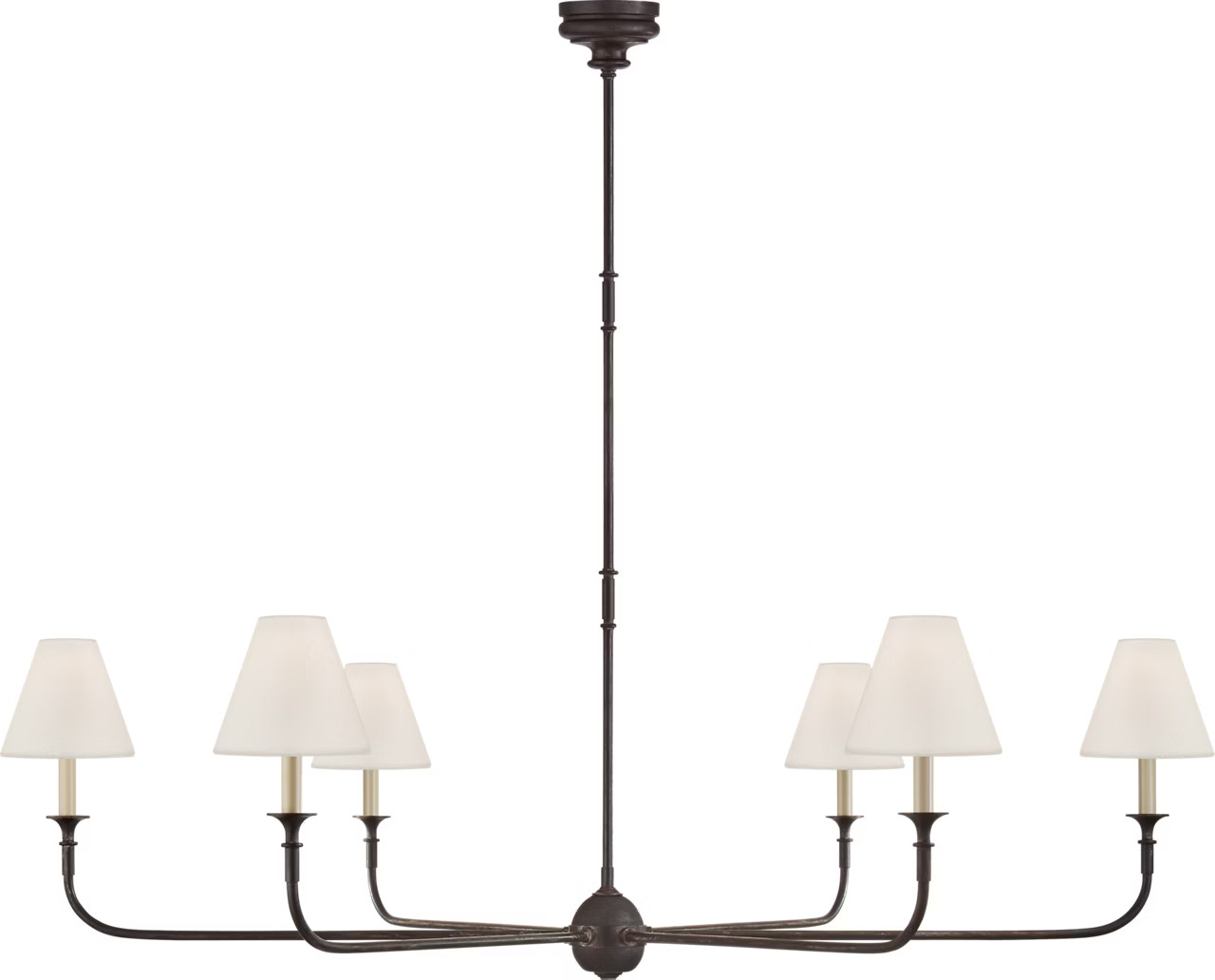 Piaf Grande Chandelier in Aged Iron and Ebonized Oak with Linen ShadesVisual Comfort | Visual Comfort