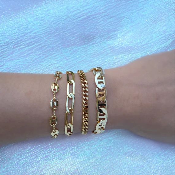 link chain bracelet, stacking bracelets, gold paperclip chain bracelet womens, chunky link chain ... | Etsy (US)