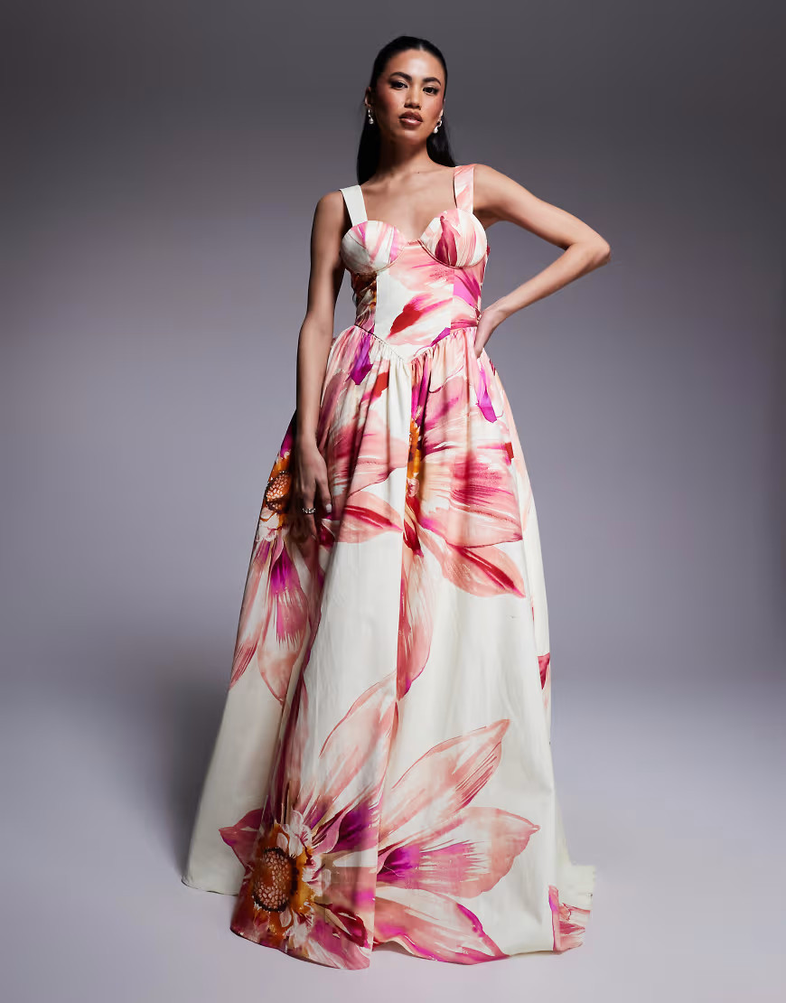 ASOS LUXE premium maxi dress in oversized floral print-White | ASOS (Global)