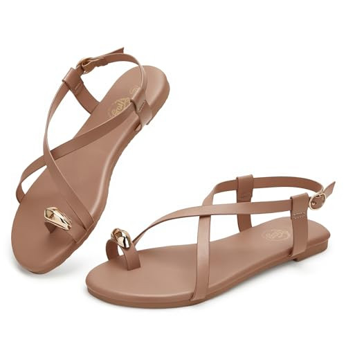 Trary Women's Flat Sandals with Adjustable Buckle, Cross Strap Strappy Sandals Summer Casual Comf... | Amazon (US)