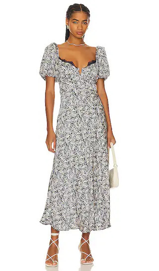 Sylvie Dress in Navy Ditsy Short Sleeve Floral Dress Short Sleeve Maxi Dress Navy Maxi Dress Outfit | Revolve Clothing (Global)