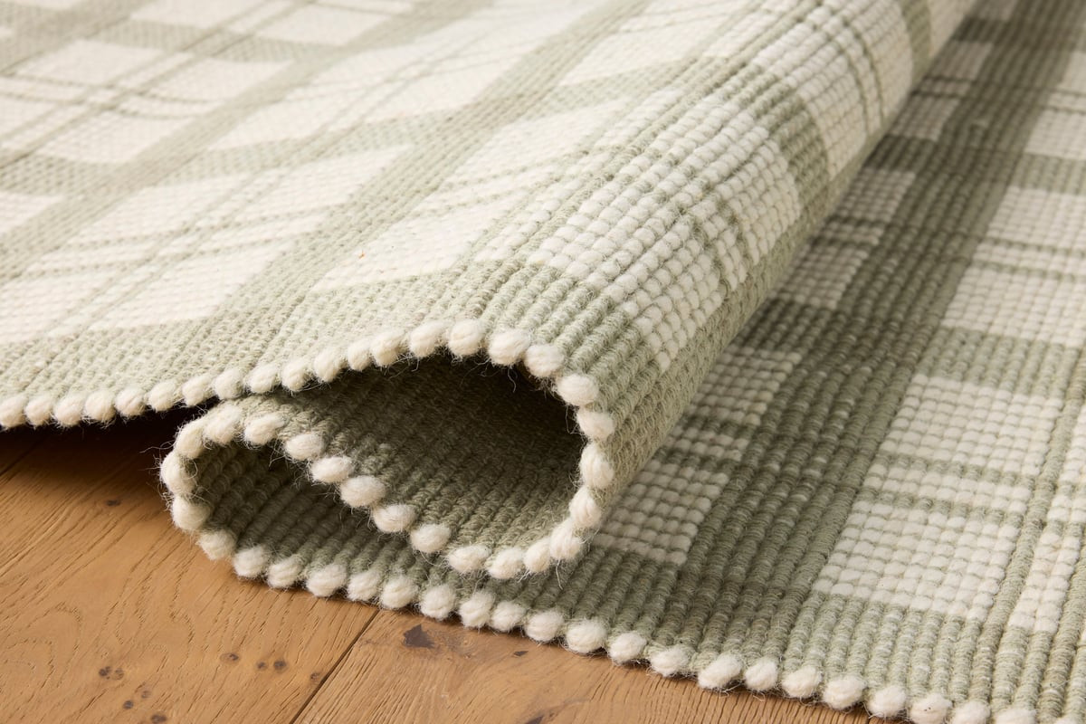 Ryder RYD-01 Sage/Ivory Wool/Cotton Handwoven Plaid Area Rug | Rugs Direct