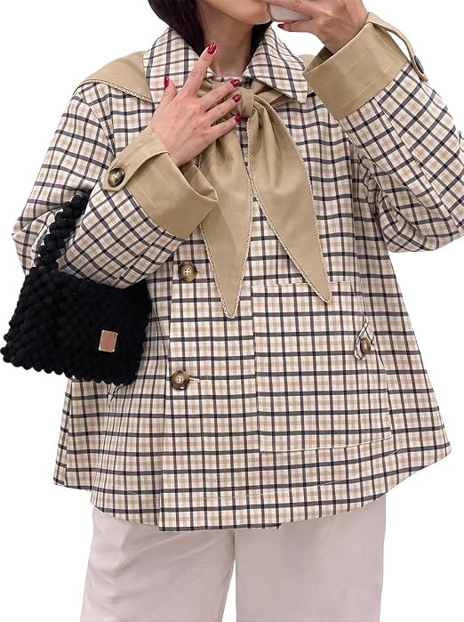 Tankaneo Womens Cropped Trench Coats Single Breasted Shoulder Cape Jackets | Amazon (US)