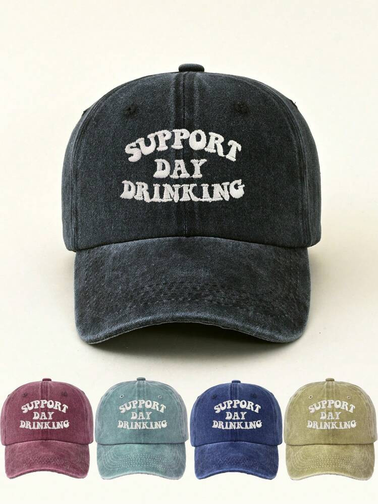 1pc Support Day Drinking Embroidery Washed Baseball Cap, Unisex Fashionable Dad Hat For Outdoor S... | SHEIN
