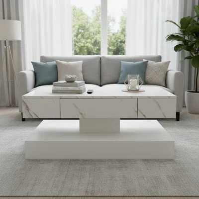 Modern White High LED Coffee Table, Living Room Coffee Table, Large Living Room Furniture With LED Lights | Wayfair North America