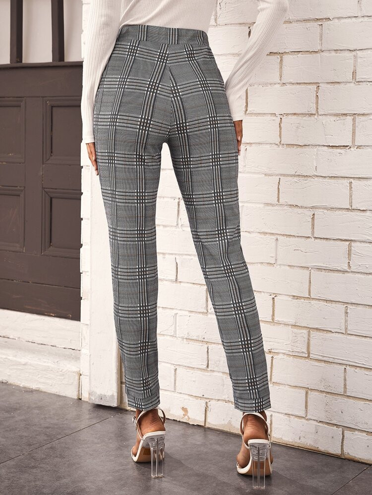 SHEIN High Waist Split Hem Plaid Pants | SHEIN