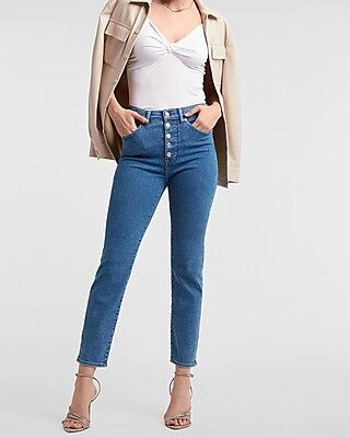 High Waisted Button Fly Slim Jeans | Express