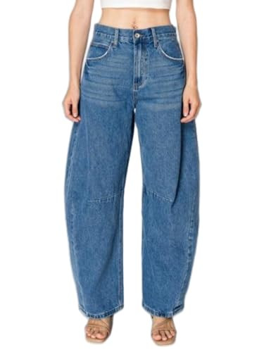 ONESO Womens Barrel Jeans Comfy Mid Rise Barrel Baggy Jeans Y2K Boyfriend Loose Balloons Jean Plus Size Relax Fit (US, Numeric, 4, Regular, Regular, Mid Blue) | Amazon (US)