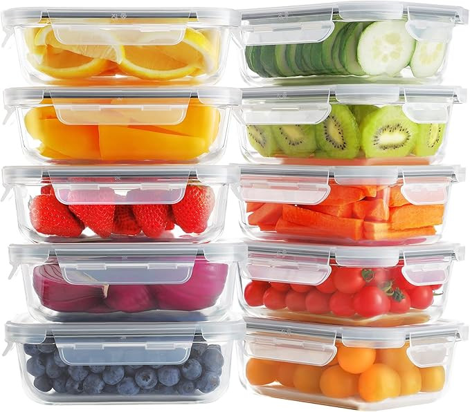 Bayco 10 Pack Glass Meal Prep Containers with 10 lids, Airtight Lunch Bento Boxes for Food Storag... | Amazon (US)