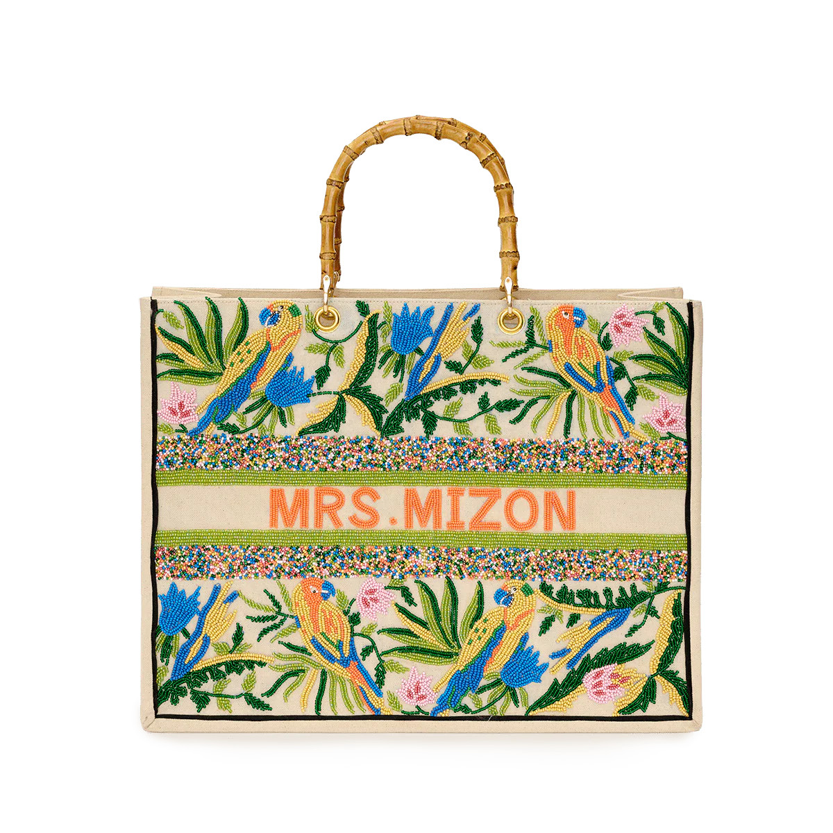 The Juliana Beaded Tote – Lovebirds | Bamboo Handle Tote Bag | Lily and Bean