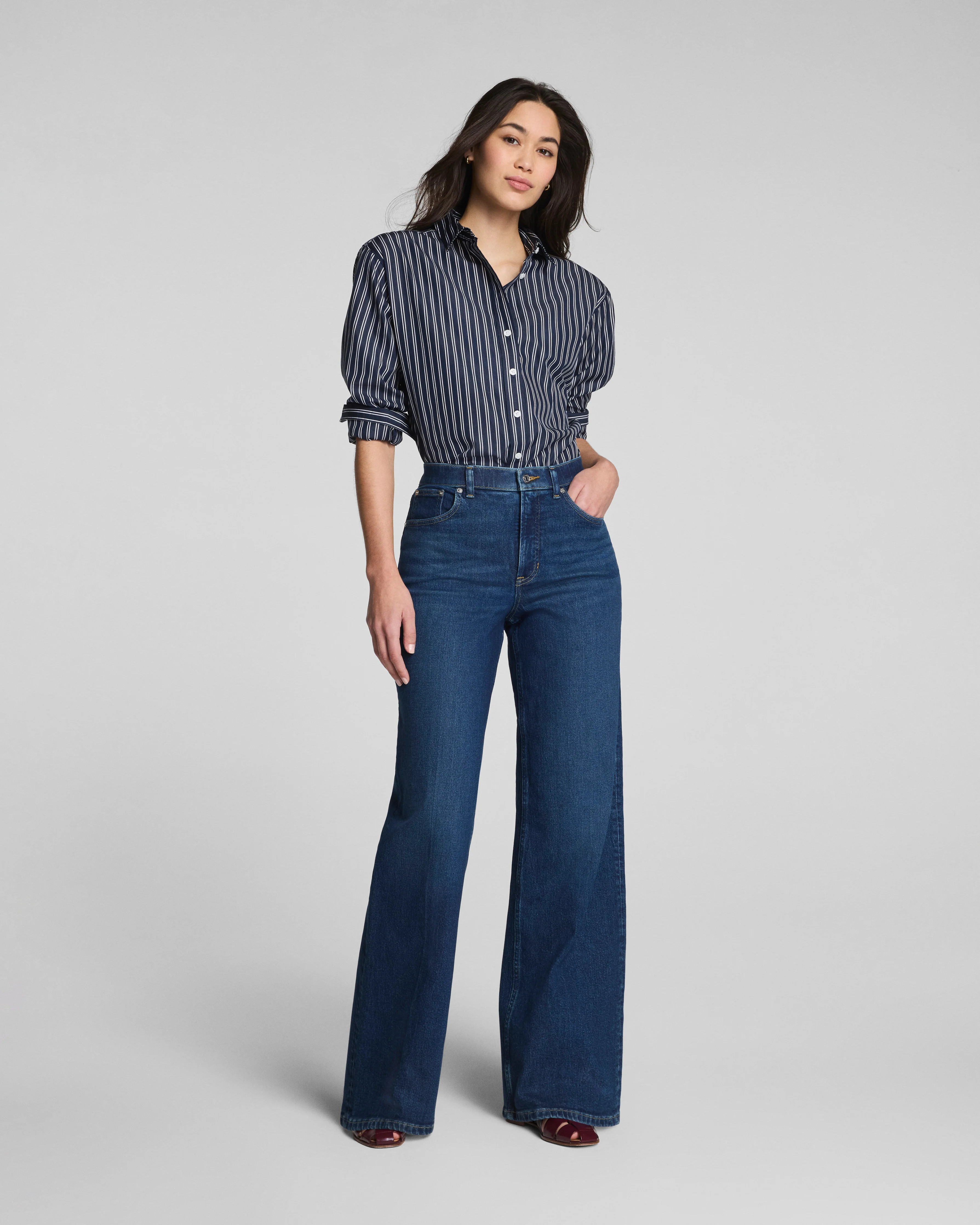 Spanx Women's SPANXshape Authentic 360 Mid-Rise Wide Leg Jeans, Adriatic Blue | Spanx