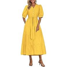 PRETTYGARDEN Summer Dresses for Women 2026 Elegant Classy Short Sleeve V Neck Ruffle A Line Belte... | Amazon (US)