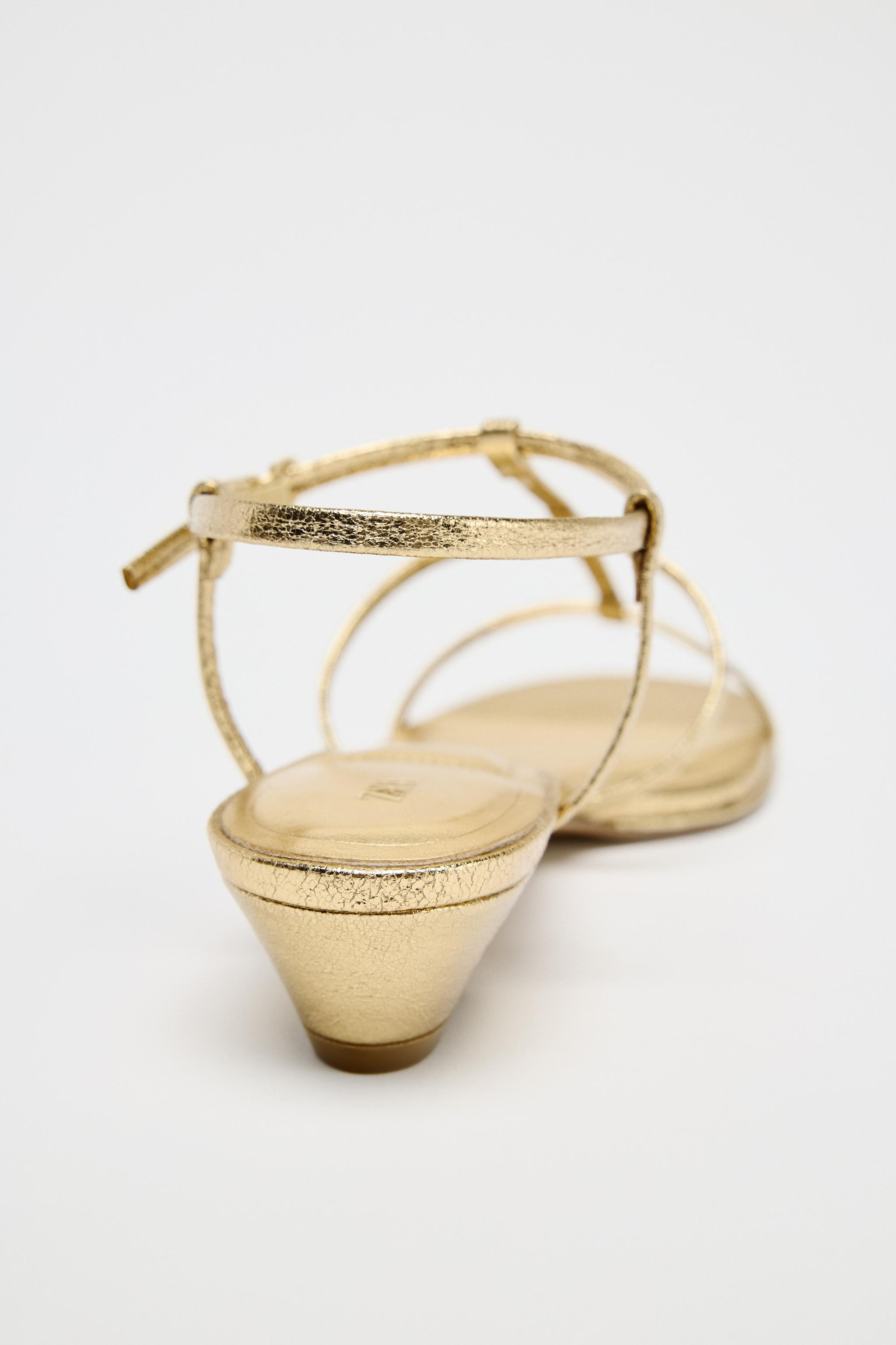 METALLIC EFFECT STRAPPY HEELED SANDALS | Zara US