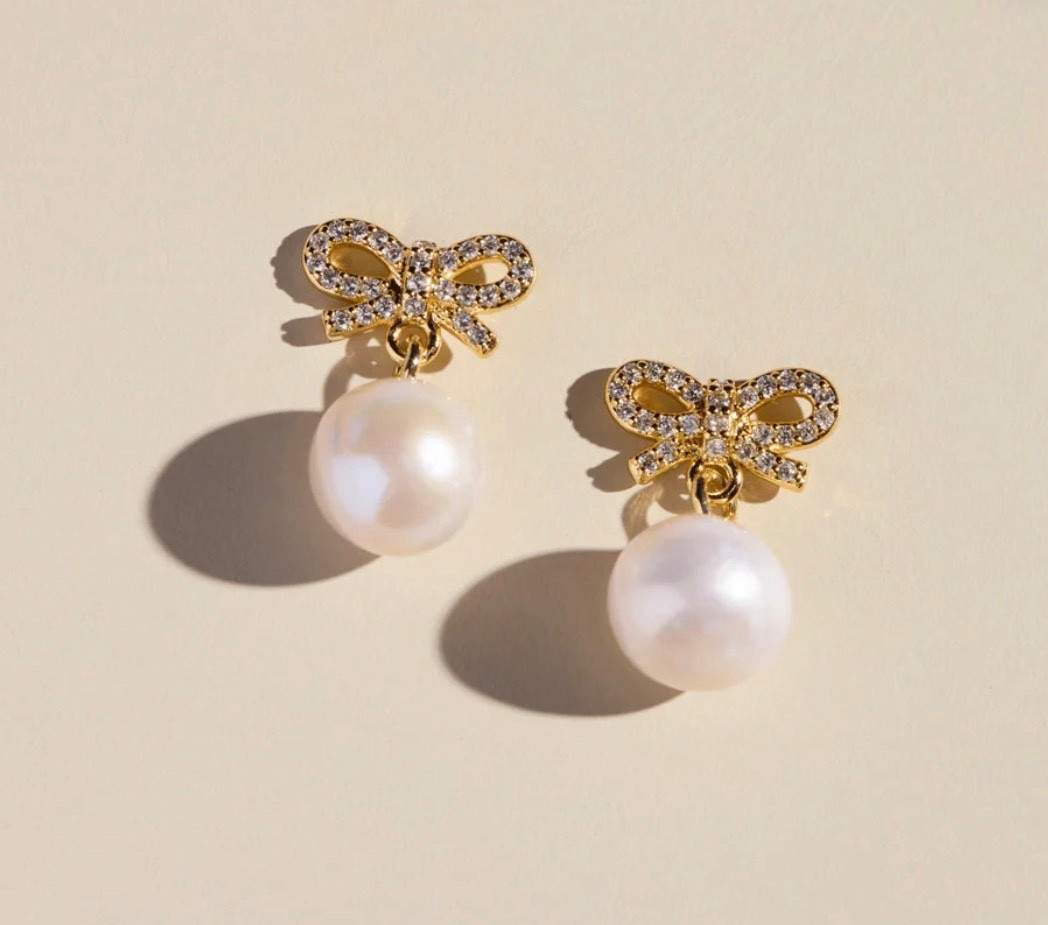 The perfect little bow and pearl earrings - under $40. Hypoallergenic 