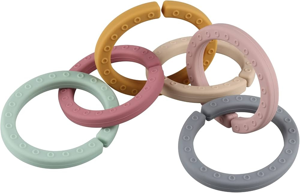 Baby Linkable Rings Set and Silicone Baby Teethers - Attach to Strollers, Car Seats & More - Food... | Amazon (US)