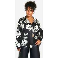 Womens Plus Floral Mono Oversized Shirt - Black - 12 | boohoo (US & Canada)