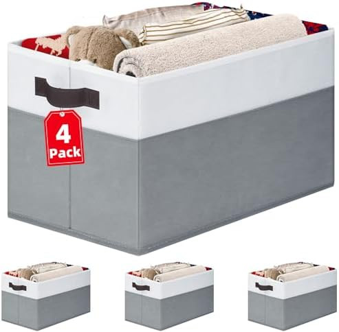 4 Pack Large Closet Storage Baskets Bins for Shelves | Fabric Closet Organizers and Storage with ... | Amazon (US)