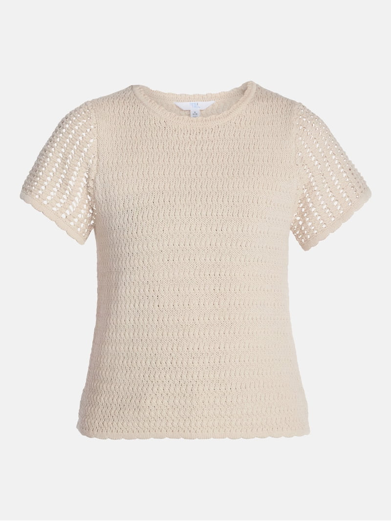 Time and Tru Women's Textured Crewneck Sweater with Short Sleeves, Lightweight, Sizes XS-XXXL - Walmart.com | Walmart (US)
