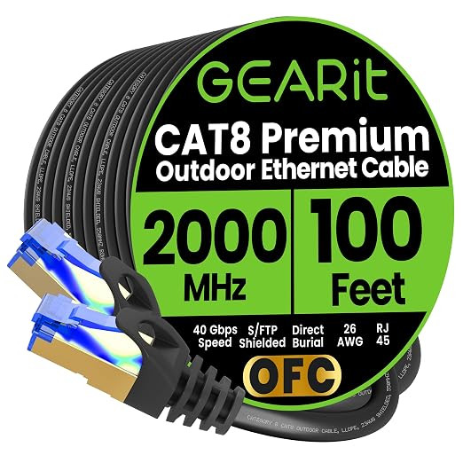 GEARit Cat8 Ethernet Cable 100ft Black Cat 8 40Gbps 2000MHz RJ45 LAN Gaming | Amazon (US)