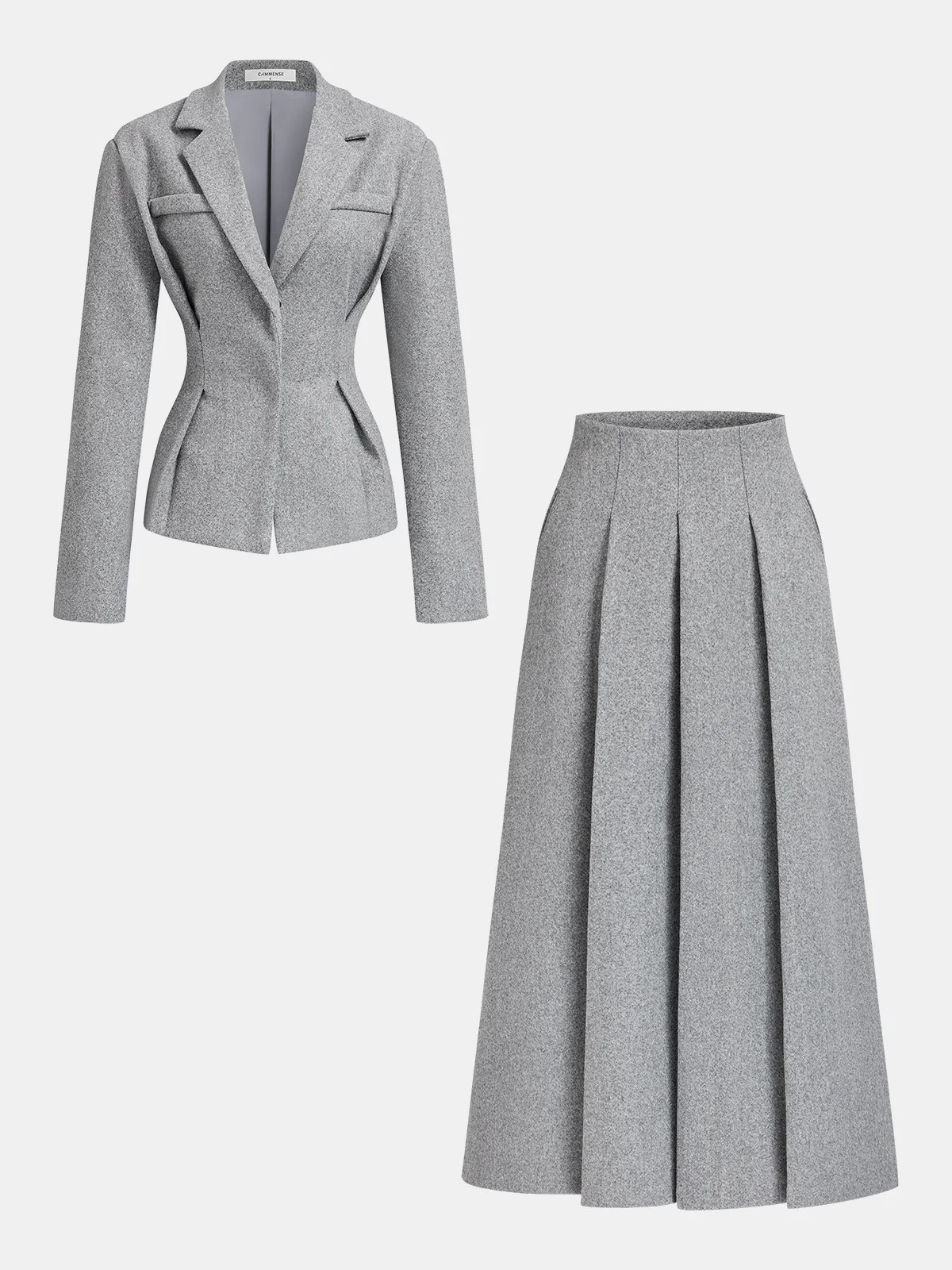 Tweed Blazer & Pleated Skirt Set | Commense