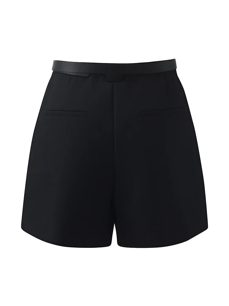 Worsted Wool A-Line Women Shorts With Belt | GOELIA