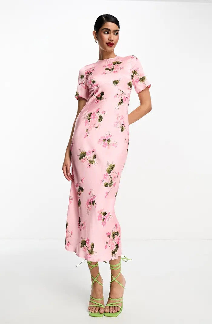 Floral Lace Up Back Satin Dress | Nordstrom