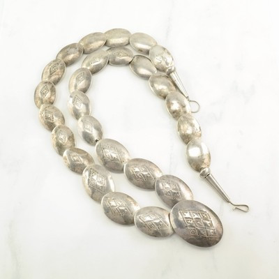 Native American Sterling Silver Flat Beads Stamped Necklace  | eBay | eBay US