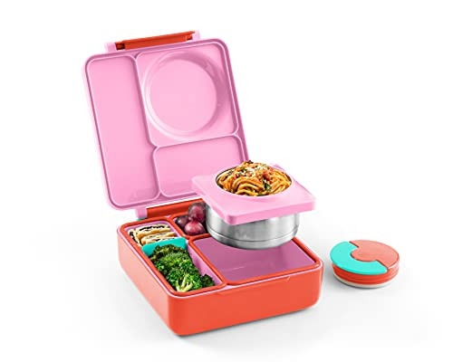 OmieBox Bento Box for Kids - Insulated Bento Lunch Box with Leak Proof Vacuum Insulated Food Jar - 3 Compartments, Two Temperature Zones (Pink Berry) | Amazon (US)