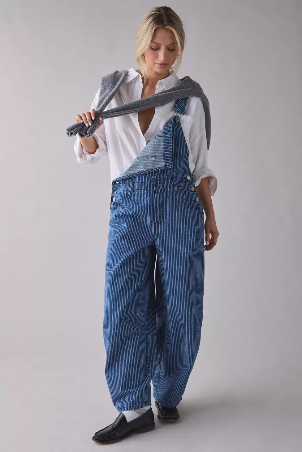 BDG Rih Pinstripe Extreme Barrel-Leg Overalls | Urban Outfitters (US and RoW)