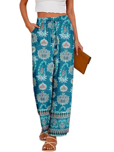 CRAZY GRID Womens Spring Summer Flowy Pants Loose Fit Beach Pants Drawstring Waist Wide Legs with... | Amazon (US)