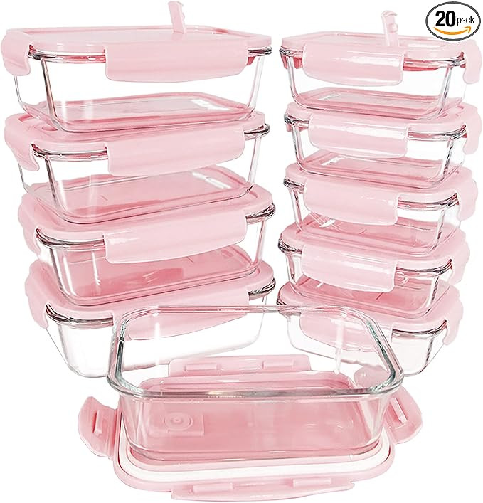 [10 Packs, 20 Pieces] Glass Food Storage Containers with Lids (Built in Vent), Airtight Meal Prep... | Amazon (US)