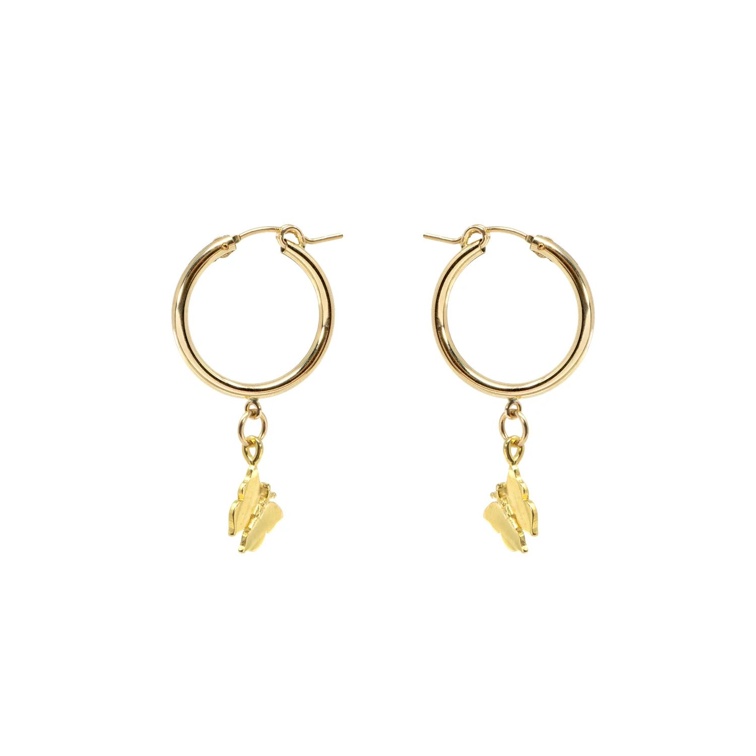 gold filled hoops with butterfly charm | Dogeared