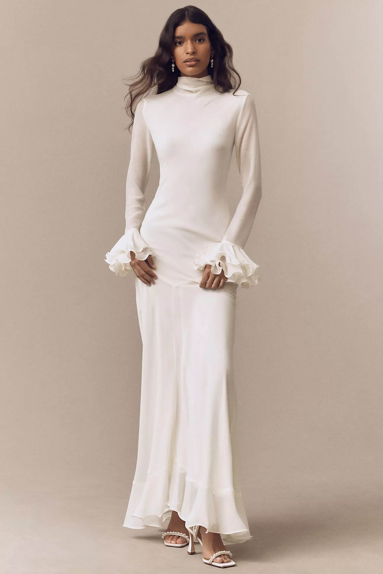 De La Vali Daira Mock-Neck Ruffle Long-Sleeve Bias-Cut Maxi Dress | Anthropologie (US)