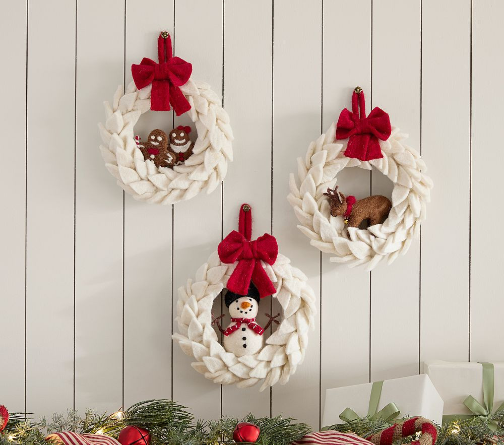 Felted Wool Mini Christmas Wreaths, Set of 3 | Pottery Barn Kids