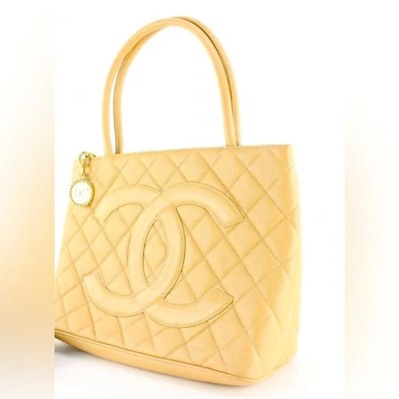Chanel Beige Quilted Caviar Leather Medallion Tote | Poshmark
