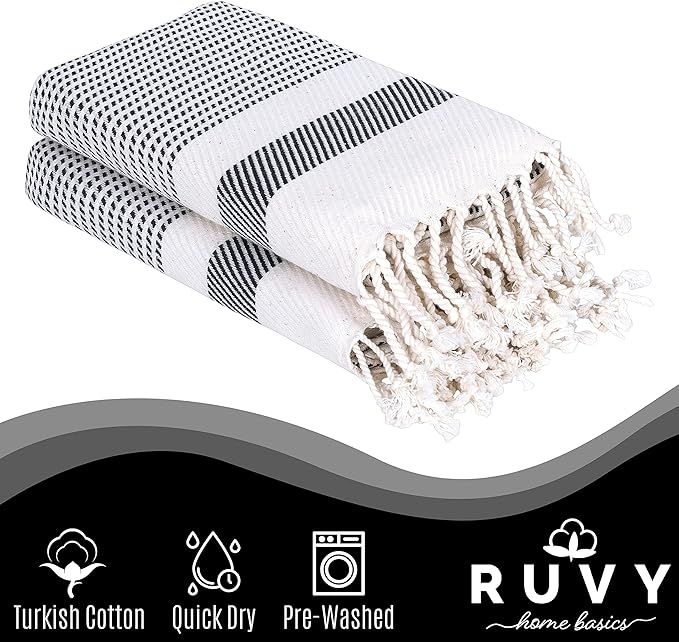 Ruvy Home Basics Turkish Hand Towels for Bathroom Set of 2 | 18"x40", Cotton | Bathroom & Decorat... | Amazon (US)