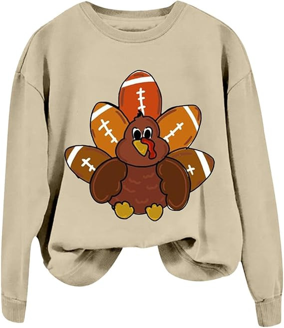 Thanksgiving Sweatshirt Women Cute Turkey Graphic Print Shirt Casual Long Sleeve Pullover Fall Ho... | Amazon (US)