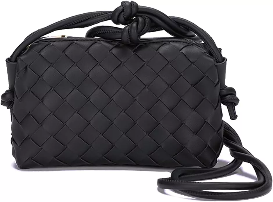 Herald Small Woven Camera Crossbody Bag for women, Handmade Square Snapshot  Side Shoulder Purse Handbag with 2 Straps (Black): Handbags