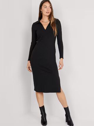 Fitted Rib-Knit Midi Polo Dress for Women | Old Navy (US)