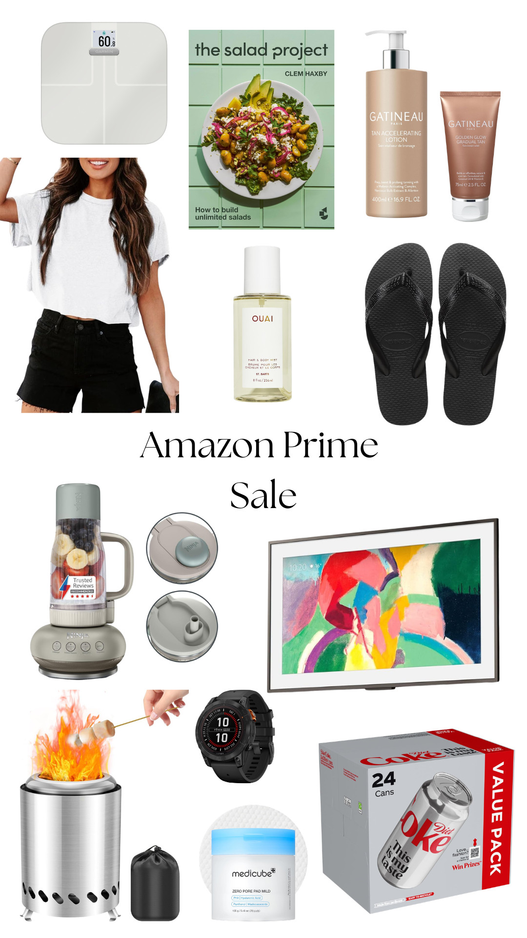 Amazon Prime Sale, March favourites, lifestyle favourites, wellness, beauty, fashion, home, tech, fitness, Garmin smart scale, Garmin watch, salad cookbook, The Salad Project, Gatineau gradual tan, tanning lotion, tanning cream, white t-shirt, black denim shorts, OUAI hair oil, black Havaianas flip flops, Ninja portable blender, Samsung Frame TV, tabletop fire pit, Garmin smartwatch, Medicube zero pore pad, skincare pads, Diet Coke, summer essentials, everyday favourites 

 #LTKsummer #LTKeurope #LTKsale